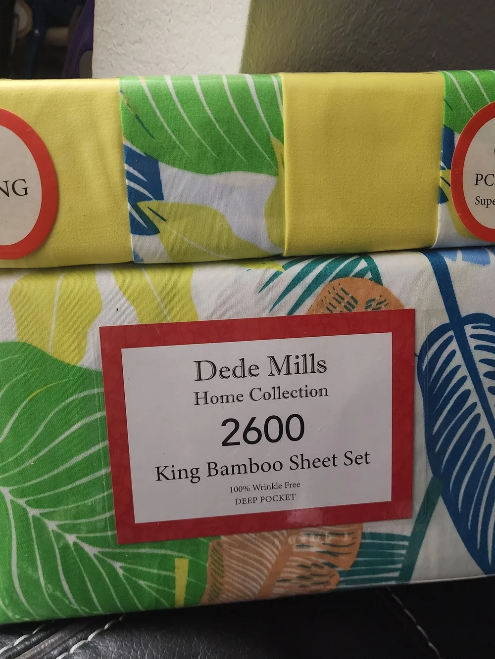 Dede Mills 2600 King Bamboo Sheet Set - Yellow & Green Tropical